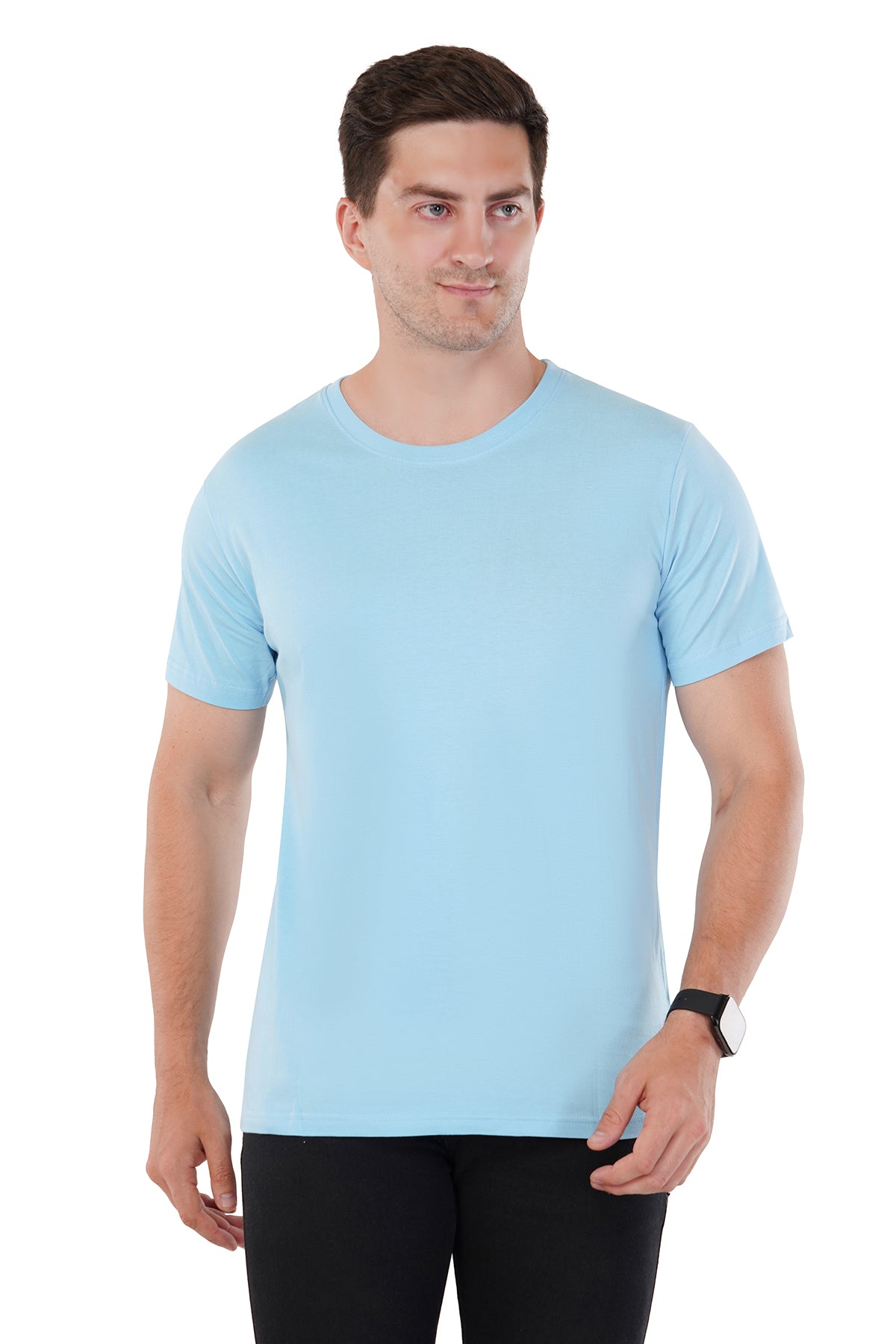 Vibrant Sky Blue T-Shirt - 100% Cotton Ring spun Super Combed Bio Washed Cotton