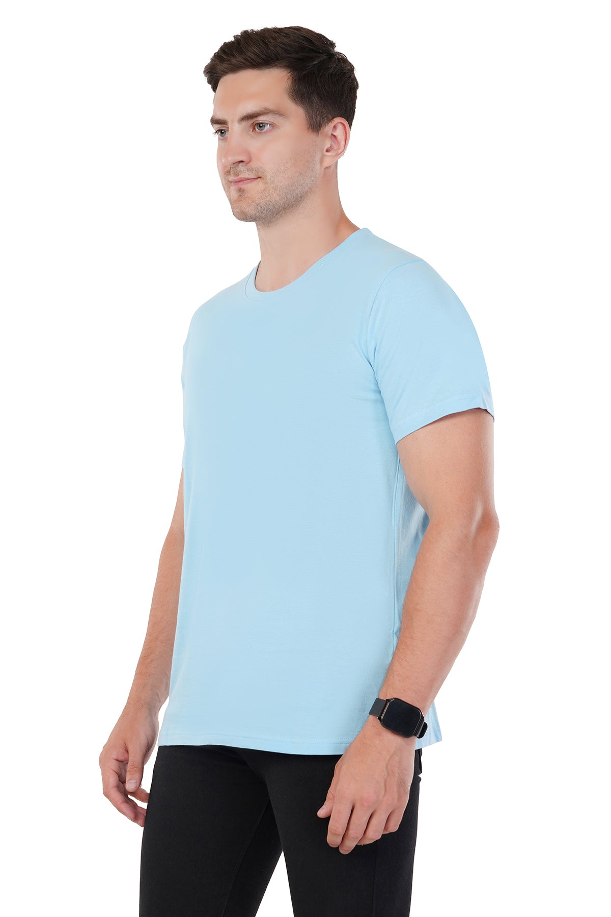 Vibrant Sky Blue T-Shirt - 100% Cotton Ring spun Super Combed Bio Washed Cotton