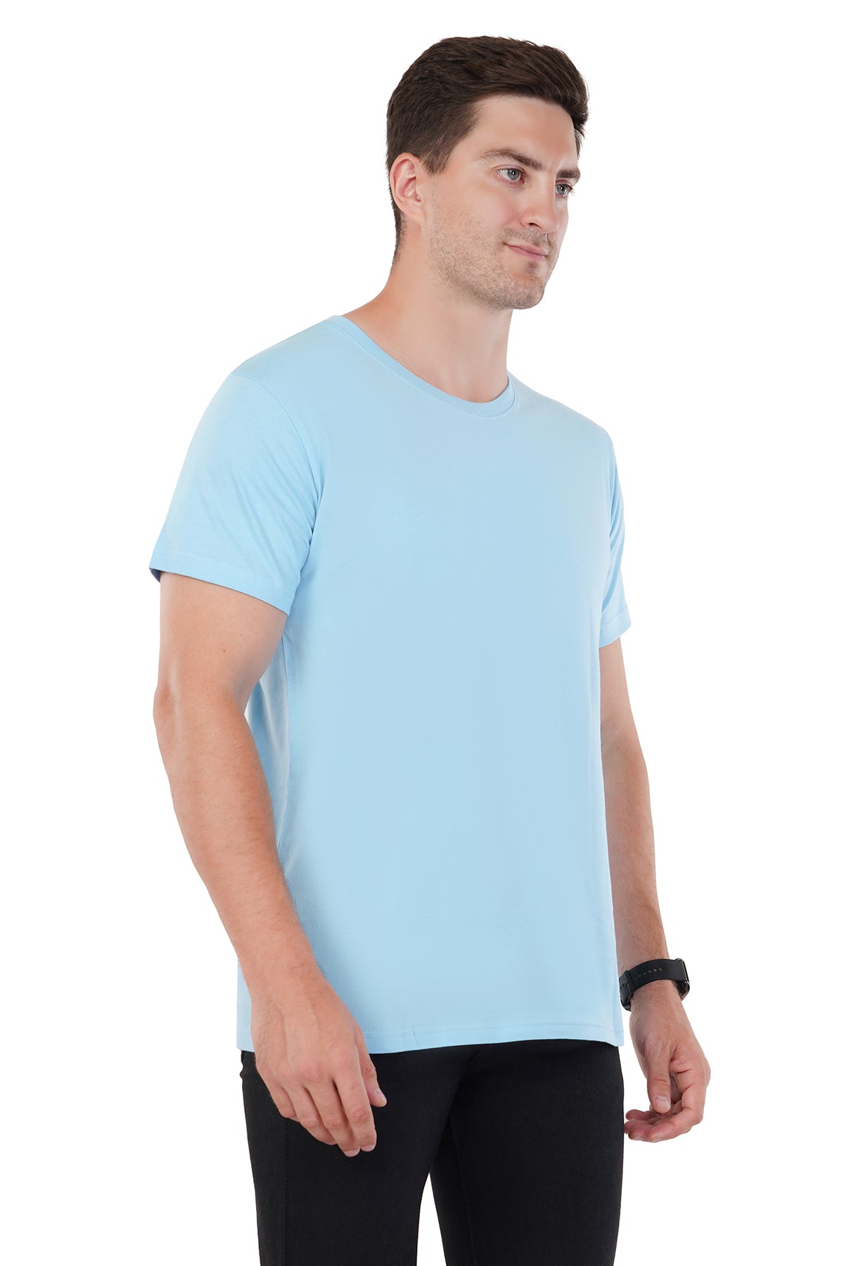 Vibrant Sky Blue T-Shirt - 100% Cotton Ring spun Super Combed Bio Washed Cotton