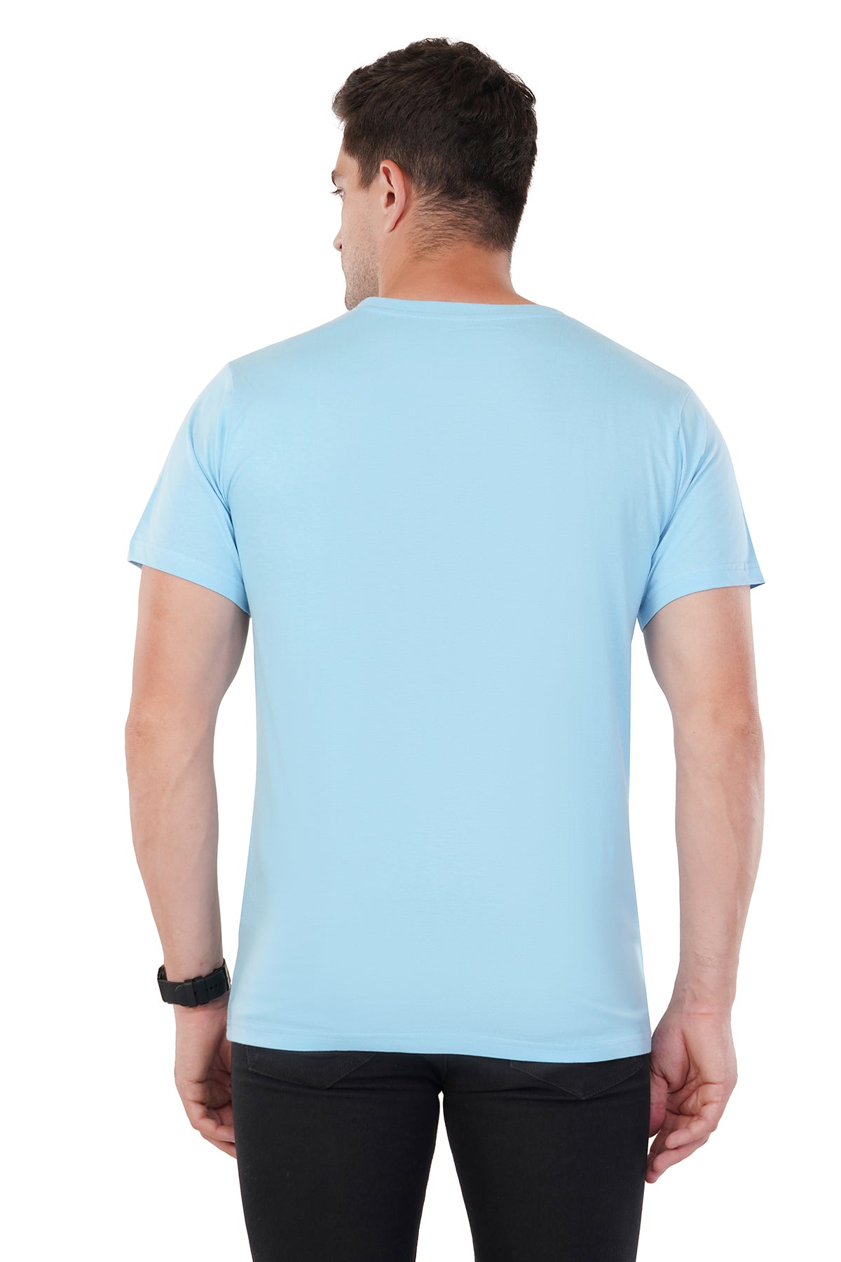 Vibrant Sky Blue T-Shirt - 100% Cotton Ring spun Super Combed Bio Washed Cotton