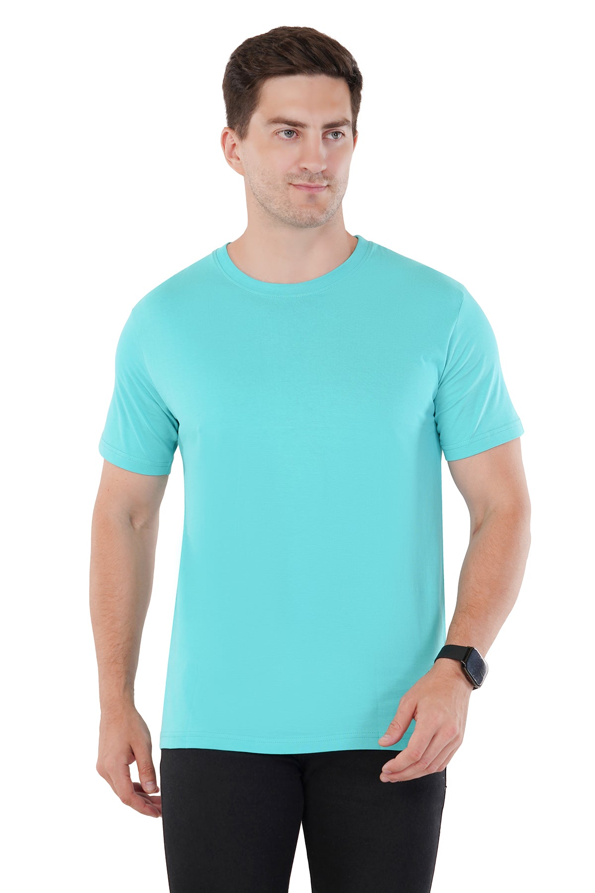 Aqua Blue 100% Cotton Ring Spun 160 GSM Super Combed Bio Washed Premium T-shirt