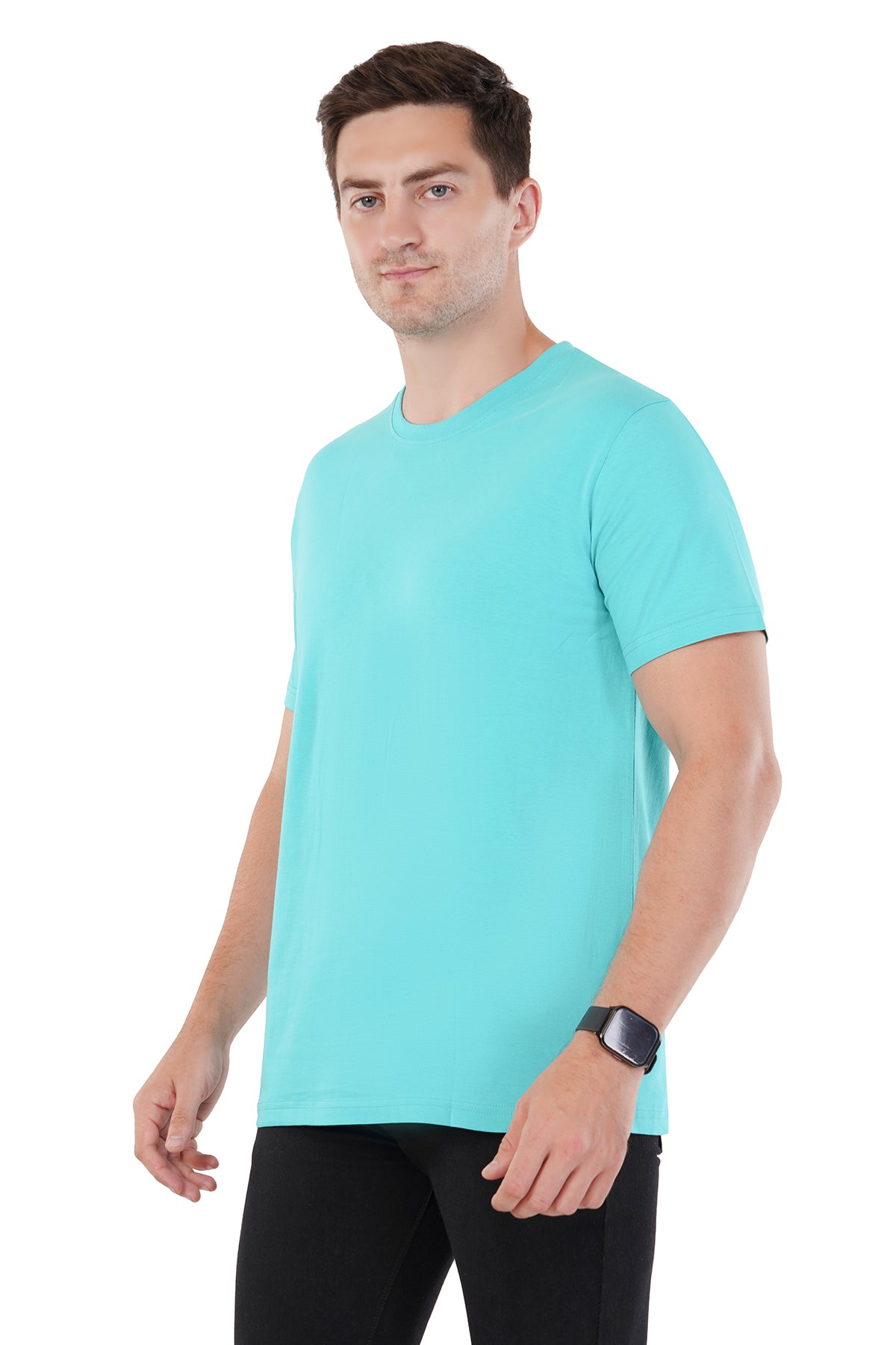 Aqua Blue 100% Cotton Ring Spun 160 GSM Super Combed Bio Washed Premium T-shirt