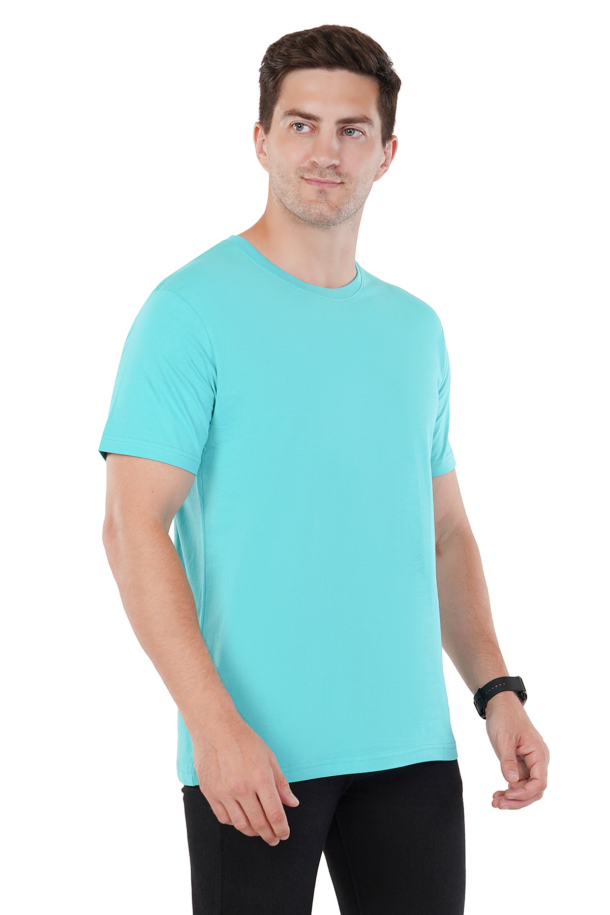 Aqua Blue 100% Cotton Ring Spun 160 GSM Super Combed Bio Washed Premium T-shirt