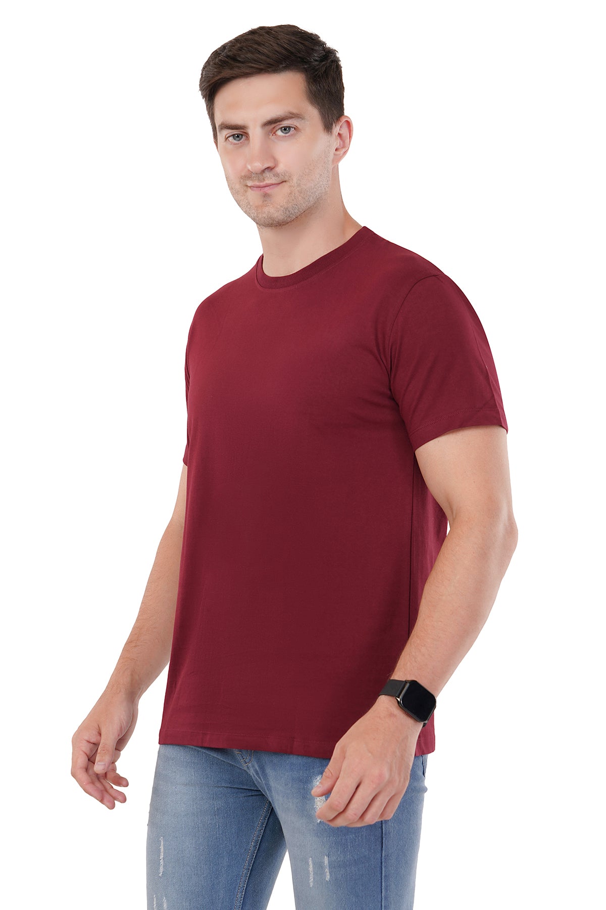 Classic Maroon T-Shirt - 100% Cotton Ring spun Super Combed Bio Washed