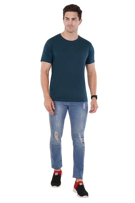 Petrol Blue 100% Cotton Ring Spun Super Combed Bio Washed Premium T-shirt