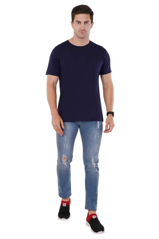 Classic Navy Blue T-Shirt - 100% Cotton Ring spun Super Combed Bio Washed